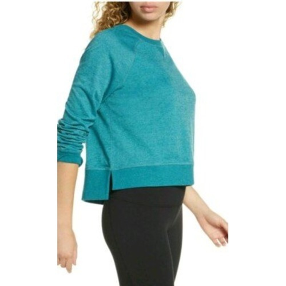 Sweaty Betty Womens Teal Heather Cropped Sweatshirt Raglan Long Sleeve Size L‎